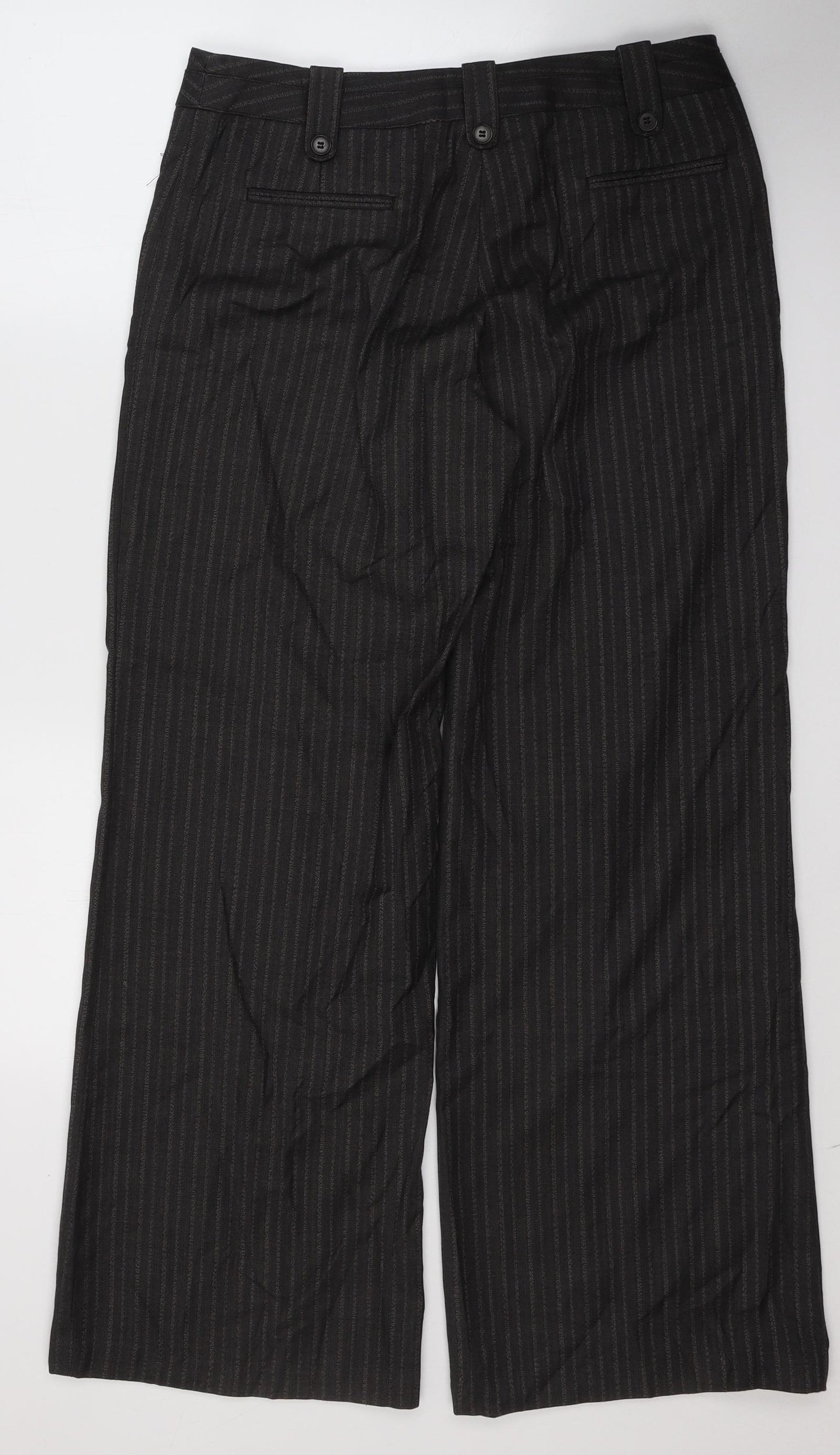 NEXT Womens Black Striped Polyester Trousers  Size 12 L30 in Regular Button