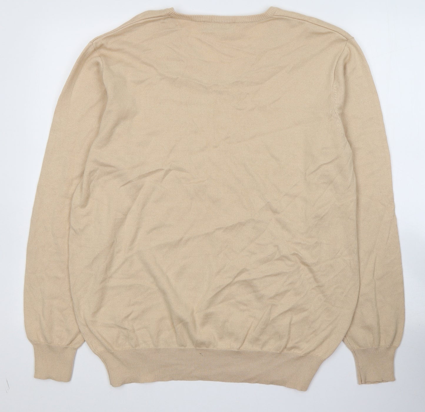 Greenwoods Mens Beige V-Neck  Cotton Pullover Jumper Size L