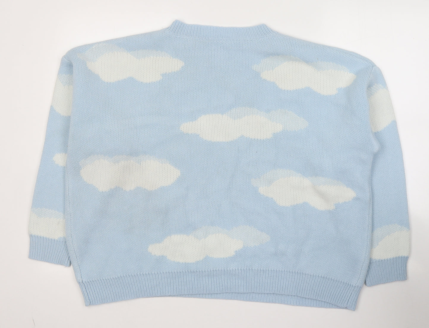 SheIn Womens Blue Round Neck  Acrylic Pullover Jumper Size XL   - Cloud Print
