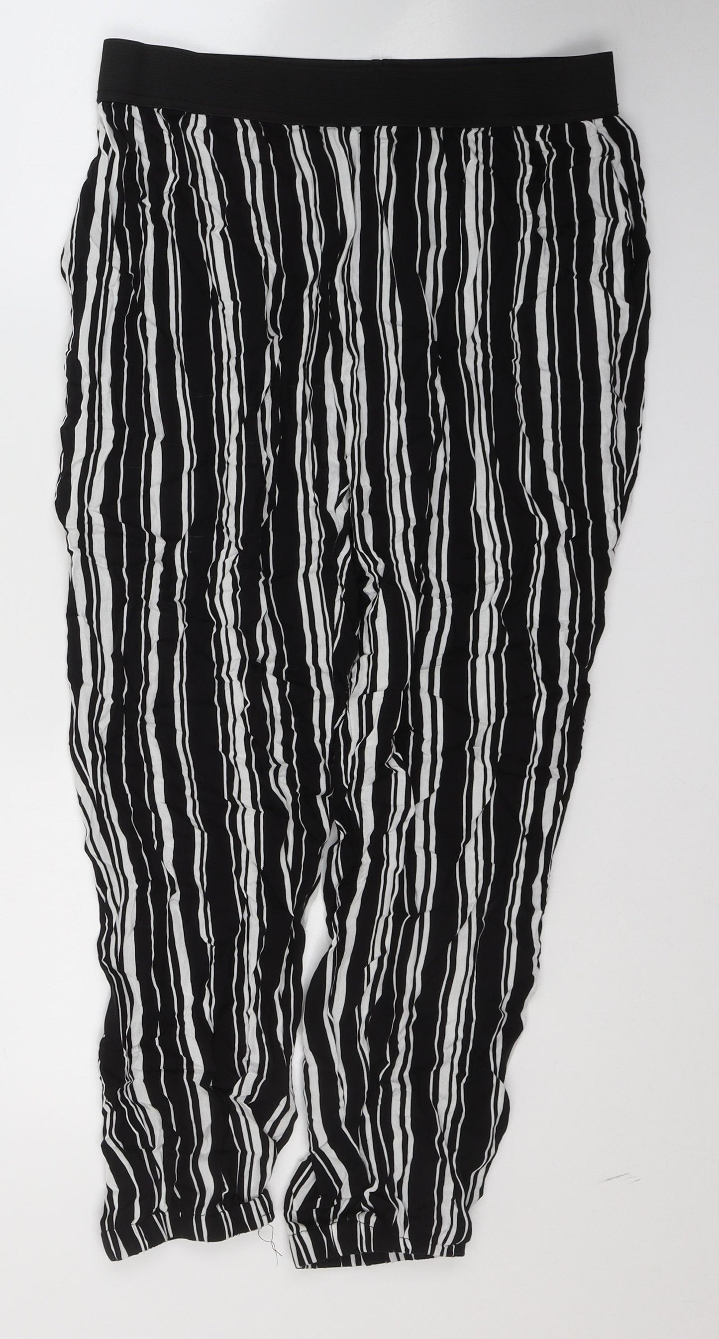 Selected Womens Black Striped Polyester Cropped Trousers Size 12 L23 in Regular