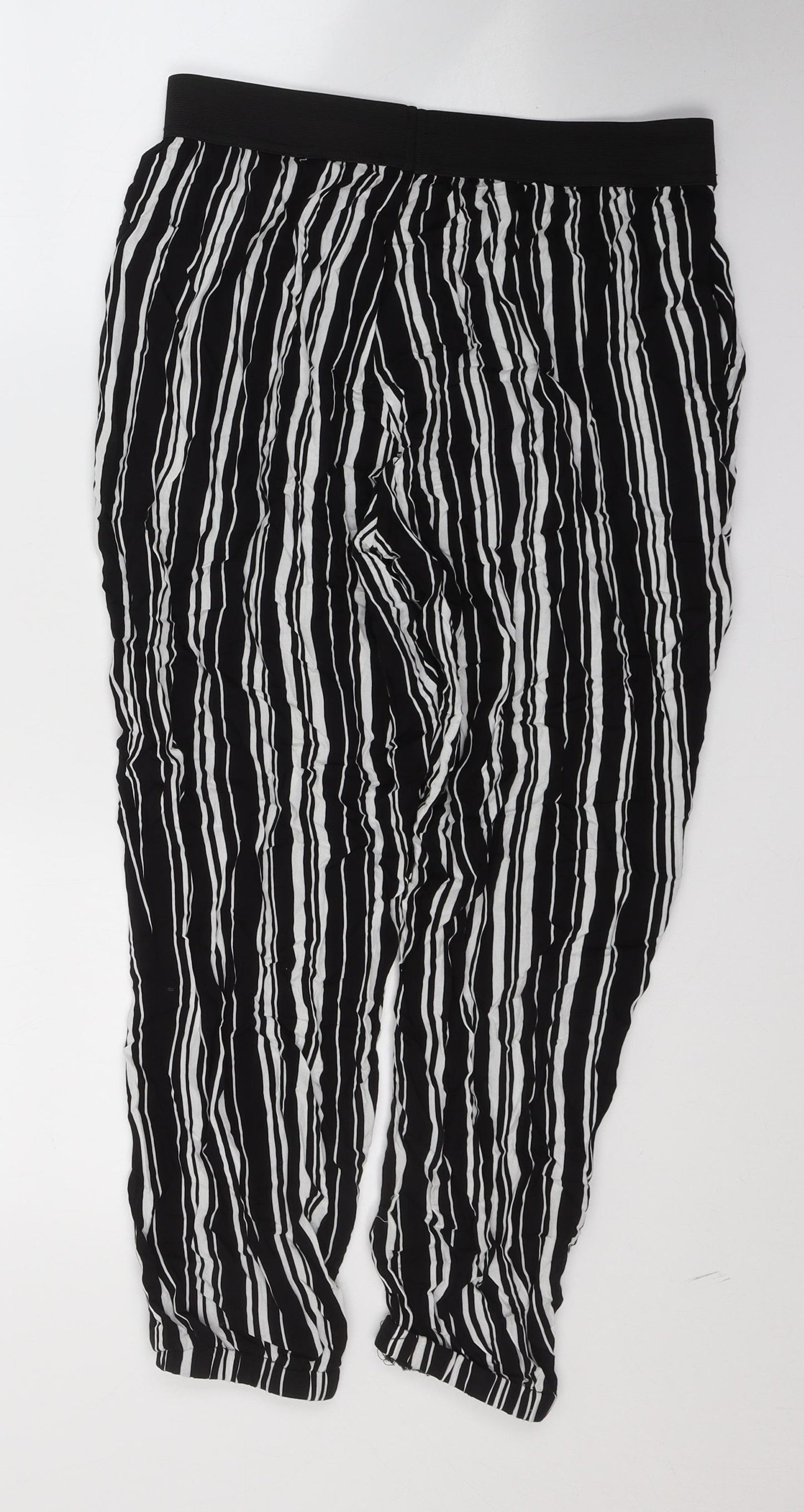 Selected Womens Black Striped Polyester Cropped Trousers Size 12 L23 in Regular