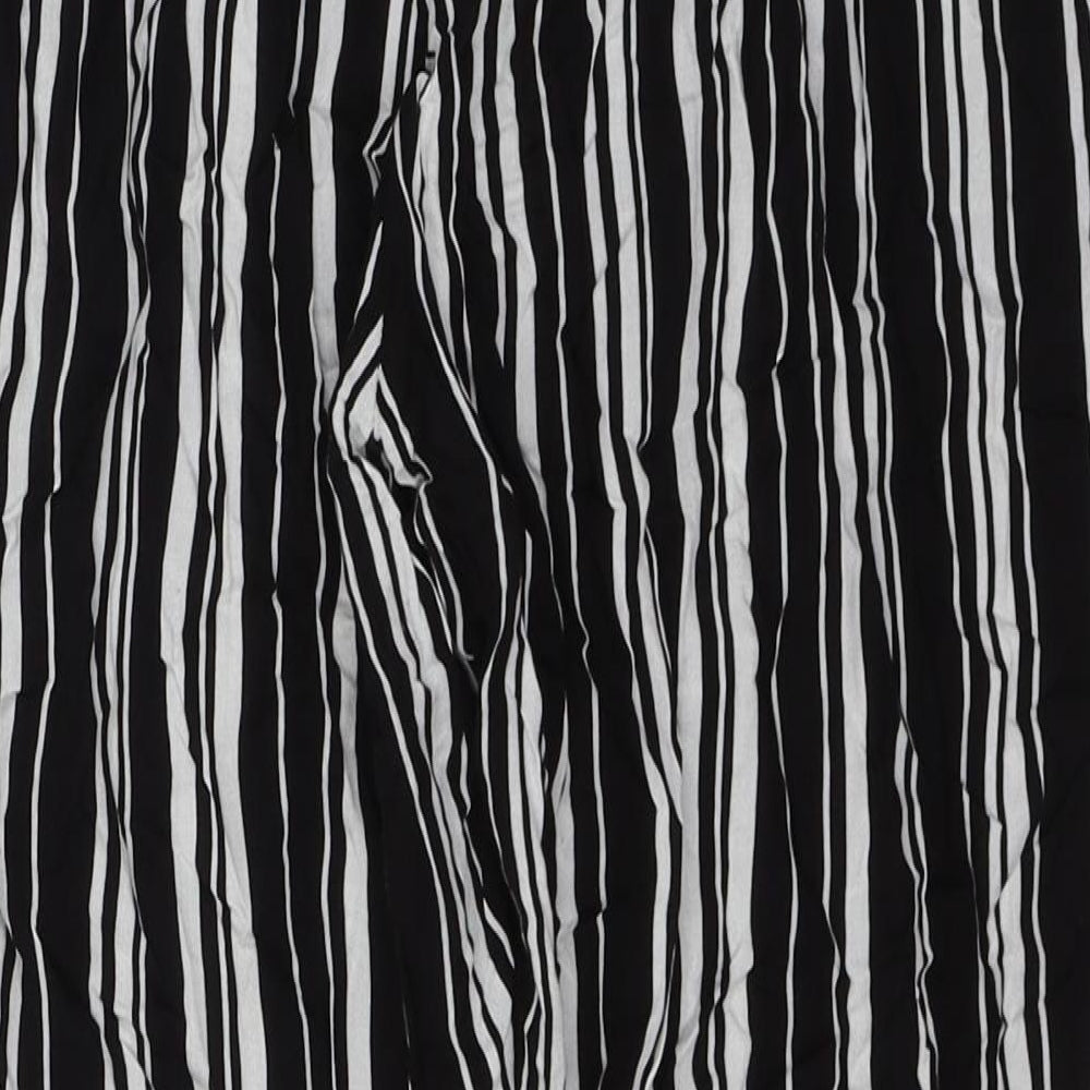 Selected Womens Black Striped Polyester Cropped Trousers Size 12 L23 in Regular