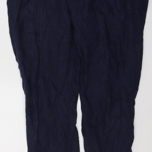 H&M Womens Blue  Linen Trousers  Size 16 L30 in Regular Button