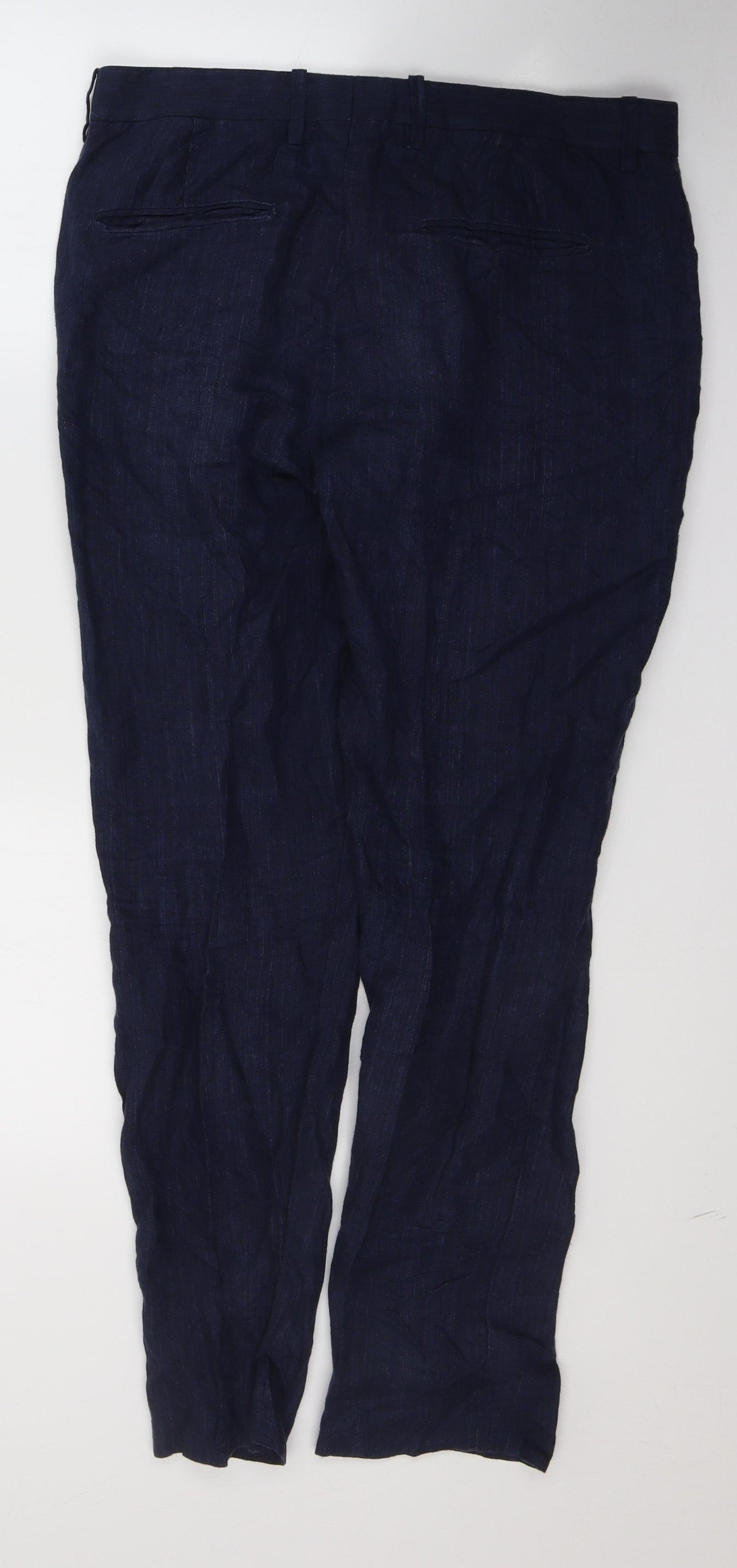 H&M Womens Blue  Linen Trousers  Size 16 L30 in Regular Button