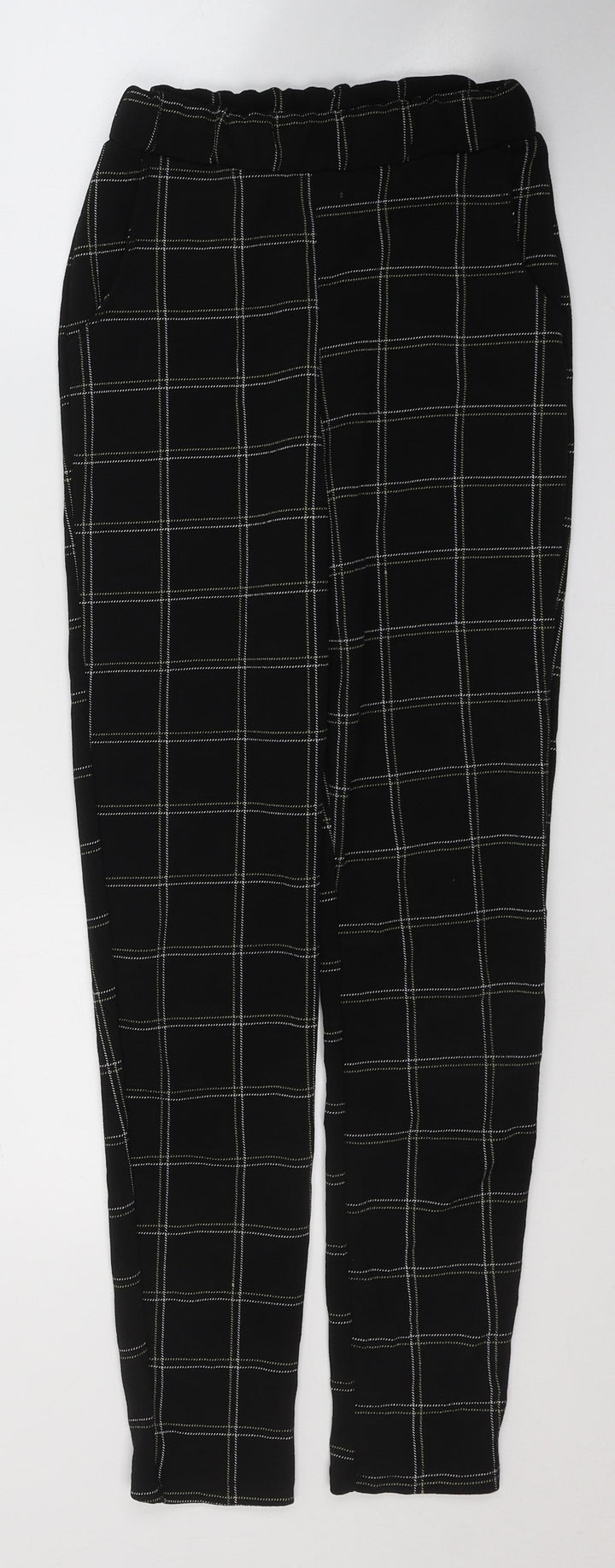 PRETTYLITTLETHING Womens Black Plaid Polyester Trousers Size 4 L26 in Regular