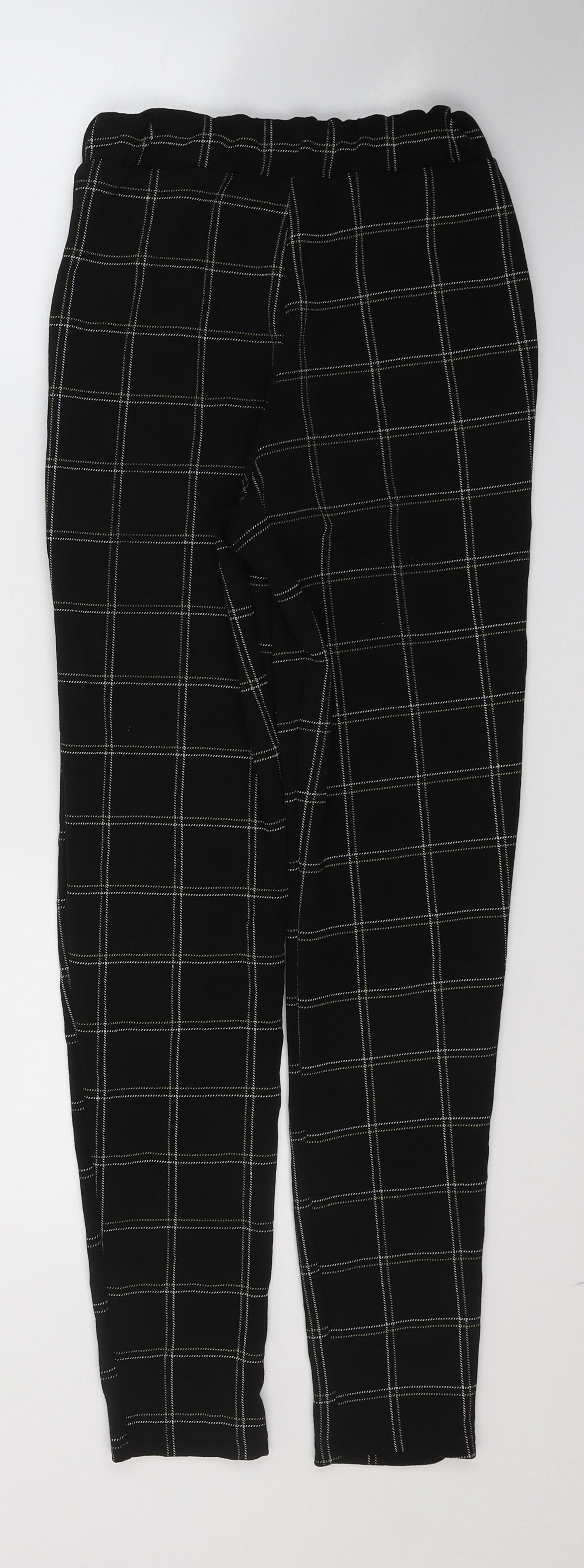 PRETTYLITTLETHING Womens Black Plaid Polyester Trousers  Size 4 L26 in Regular