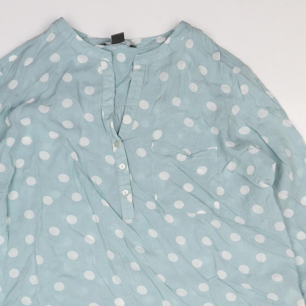 Primark Womens Blue Polka Dot Viscose Basic Blouse Size 16 V-Neck