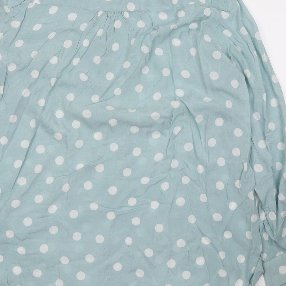 Primark Womens Blue Polka Dot Viscose Basic Blouse Size 16 V-Neck