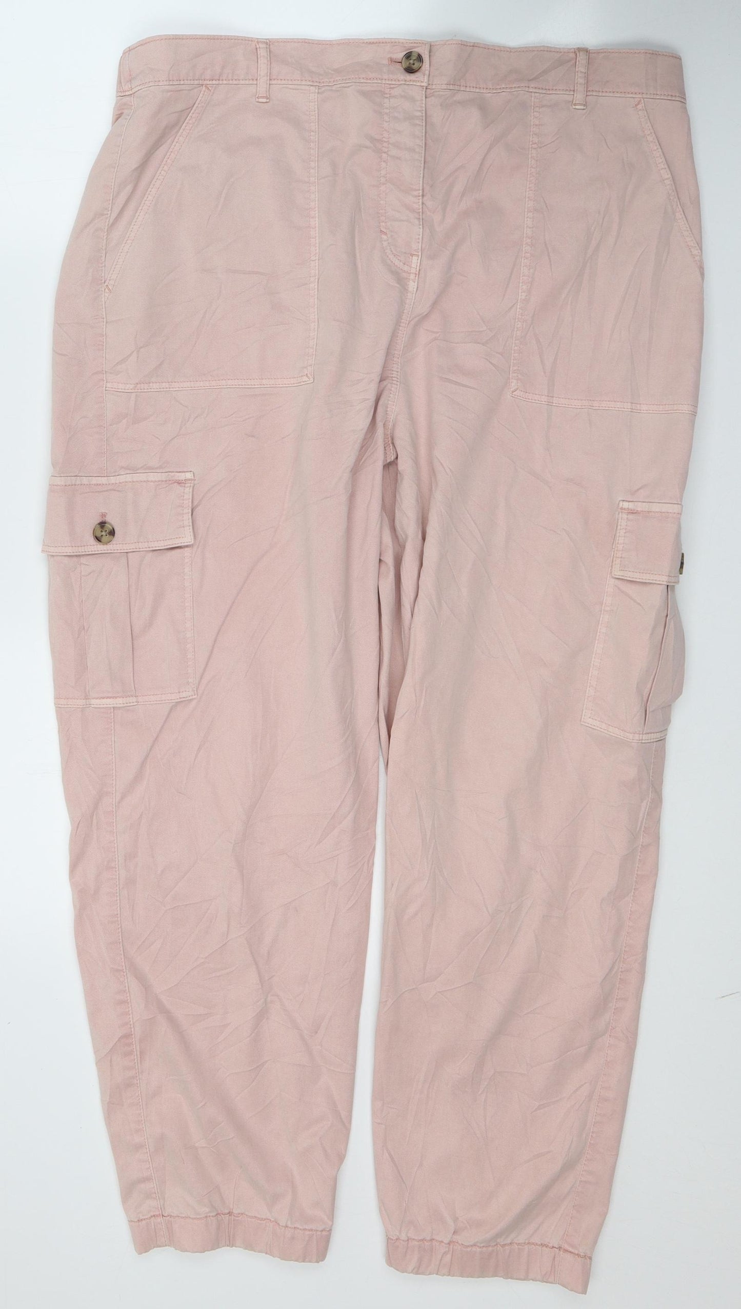 Marks and Spencer Womens Pink  Lyocell Cargo Trousers Size 18 L27 in Regular Button