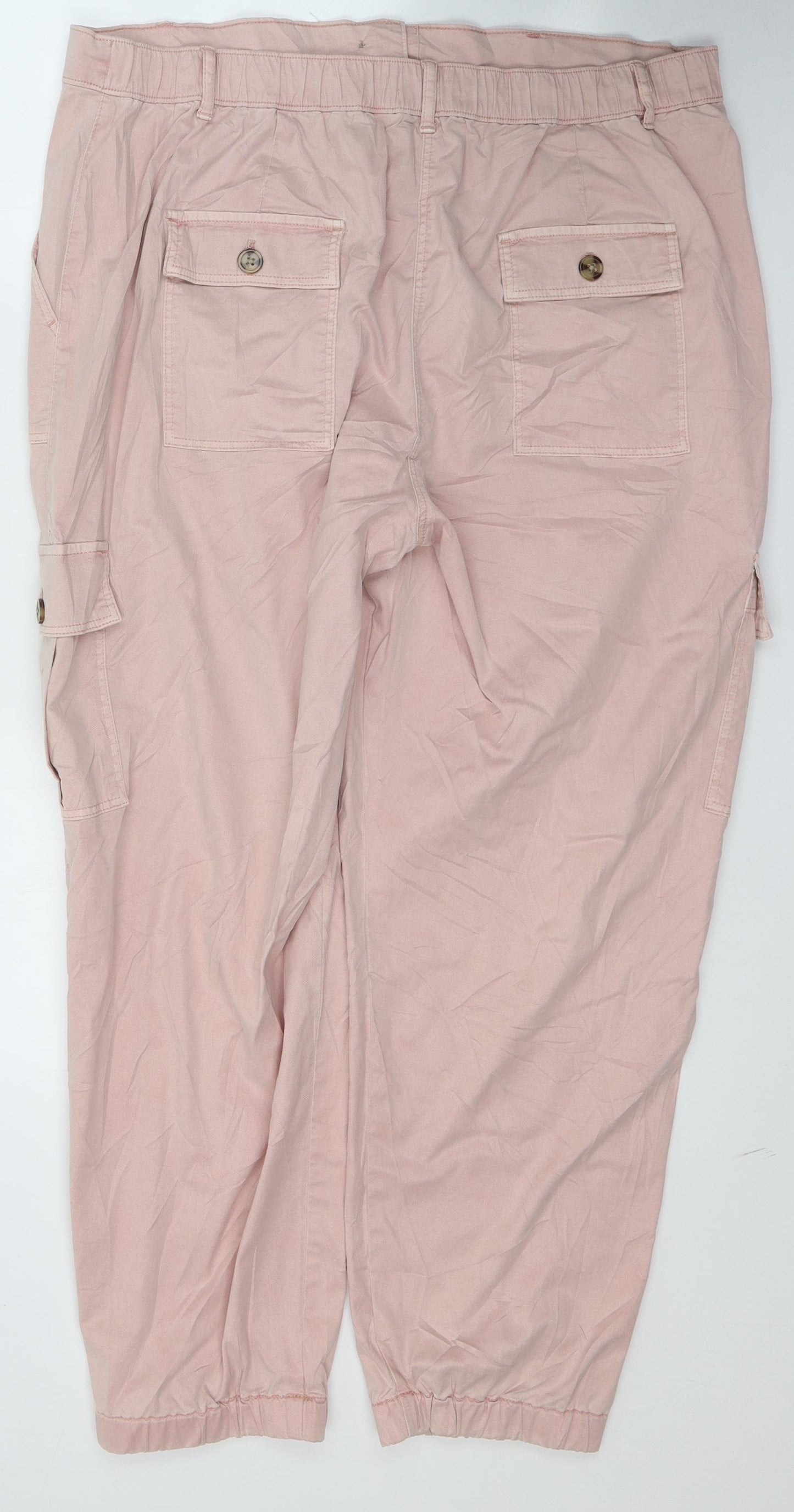 Marks and Spencer Womens Pink  Lyocell Cargo Trousers Size 18 L27 in Regular Button
