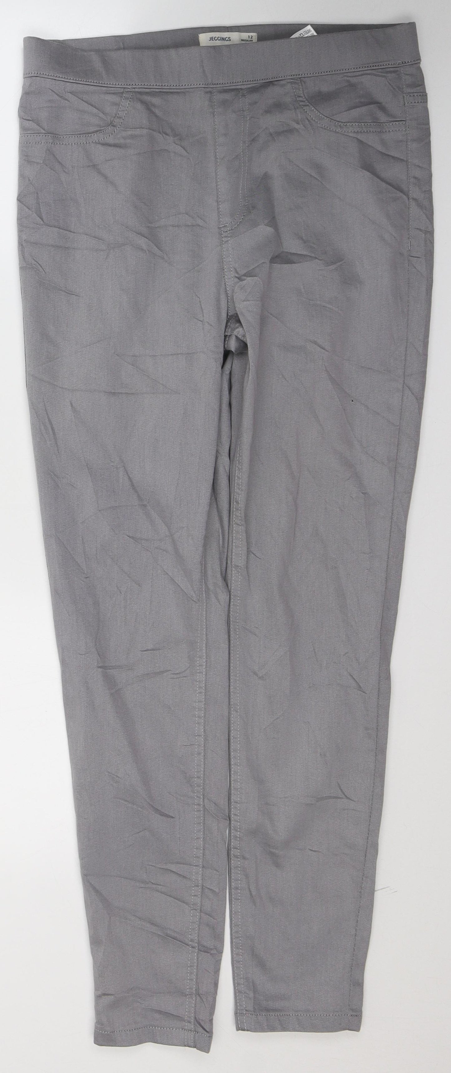 Marks and Spencer Womens Grey  Cotton Jegging Trousers Size 12 L29 in Regular Button