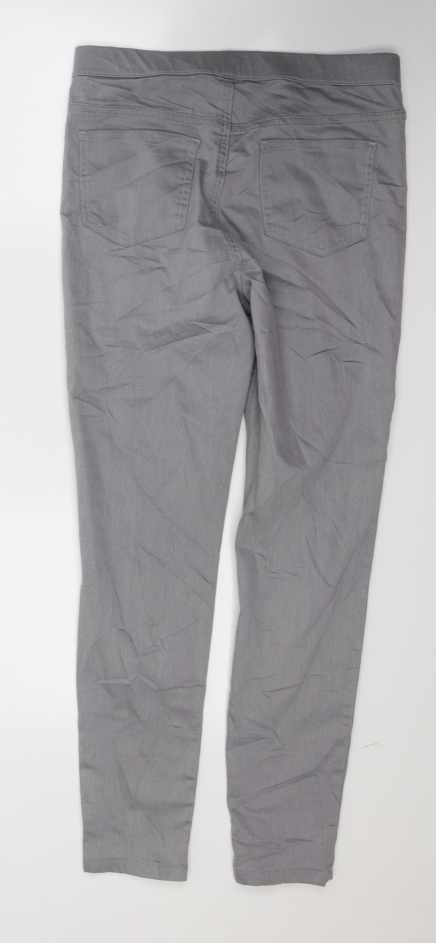 Marks and Spencer Womens Grey  Cotton Jegging Trousers Size 12 L29 in Regular Button