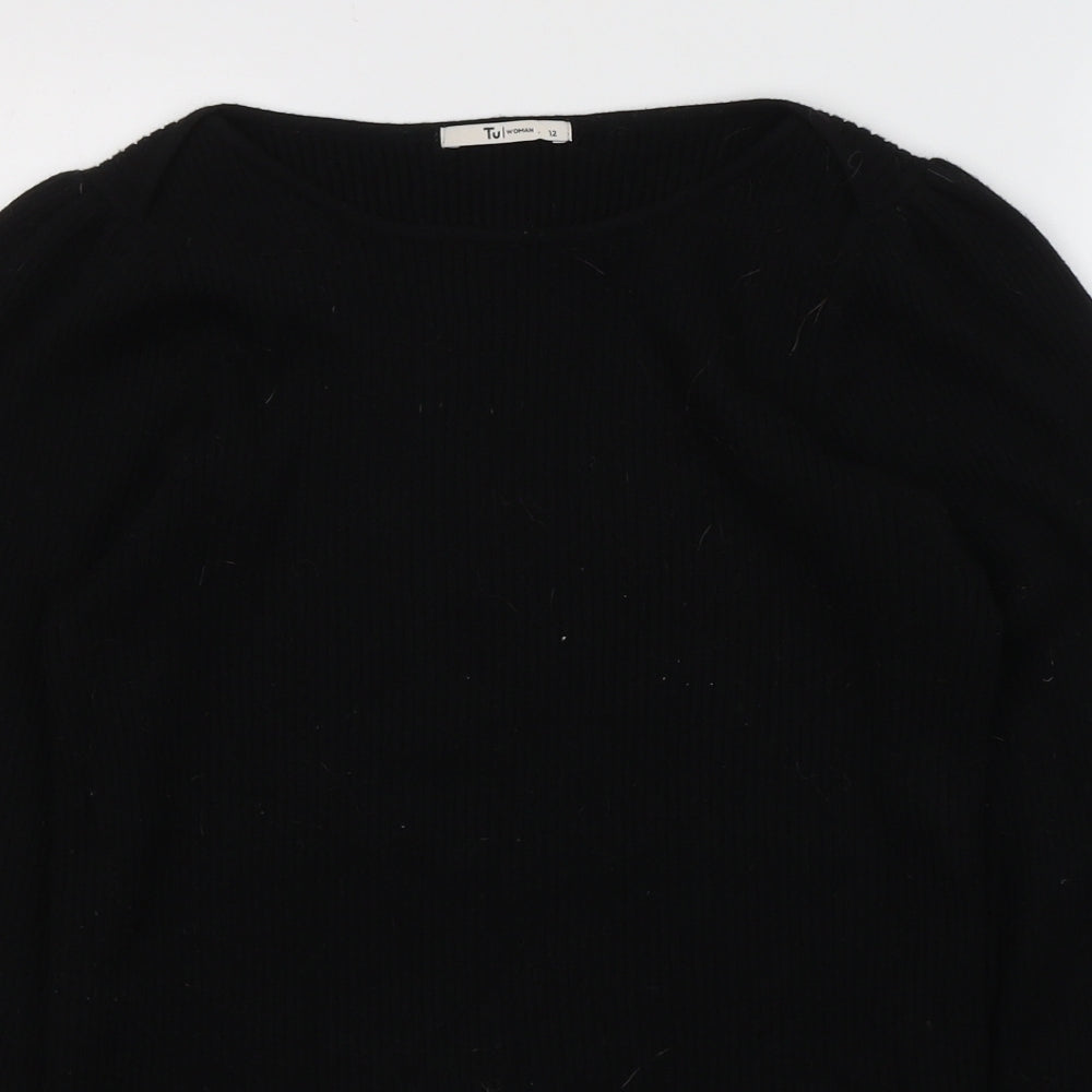 TU Womens Black  Viscose Jersey Blouse Size 12 Round Neck