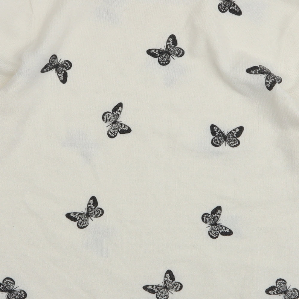 Papaya Womens White Round Neck  Acrylic Pullover Jumper Size 8   - Butterfly