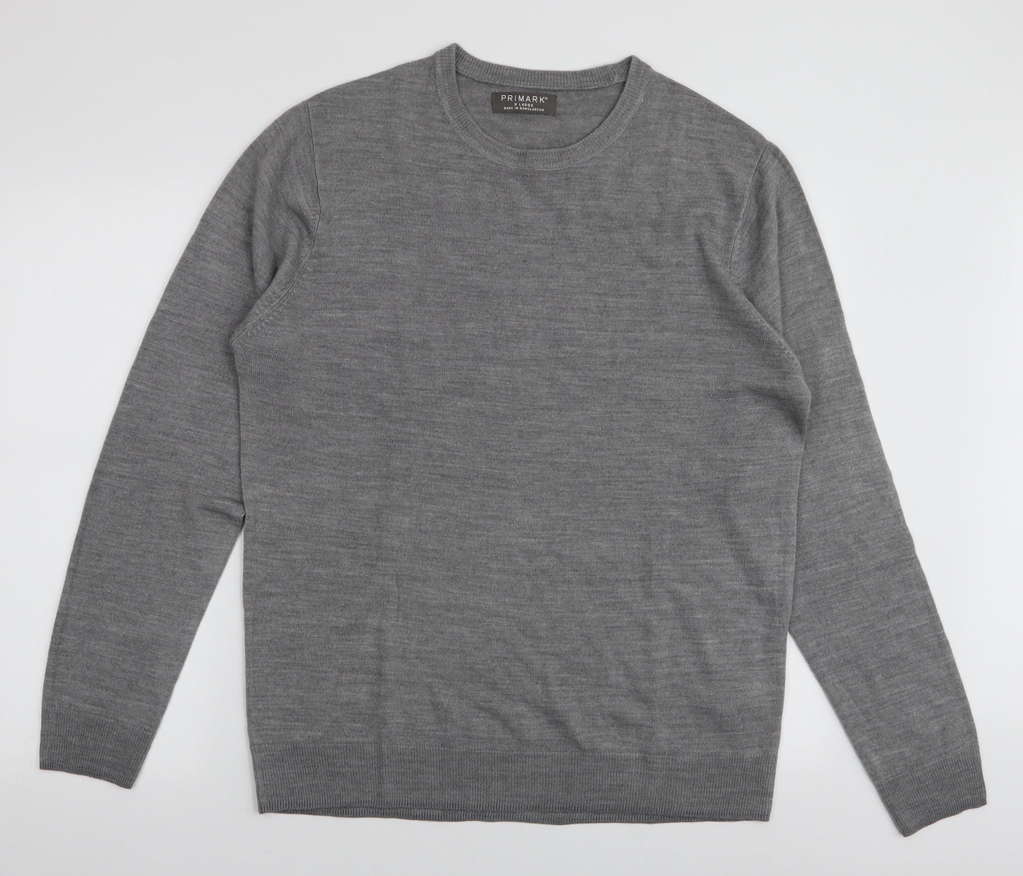 Primark Mens Grey Round Neck  Acrylic Pullover Jumper Size XL