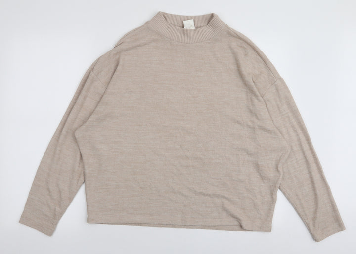 H&M Womens Beige High Neck  Polyester Pullover Jumper Size S