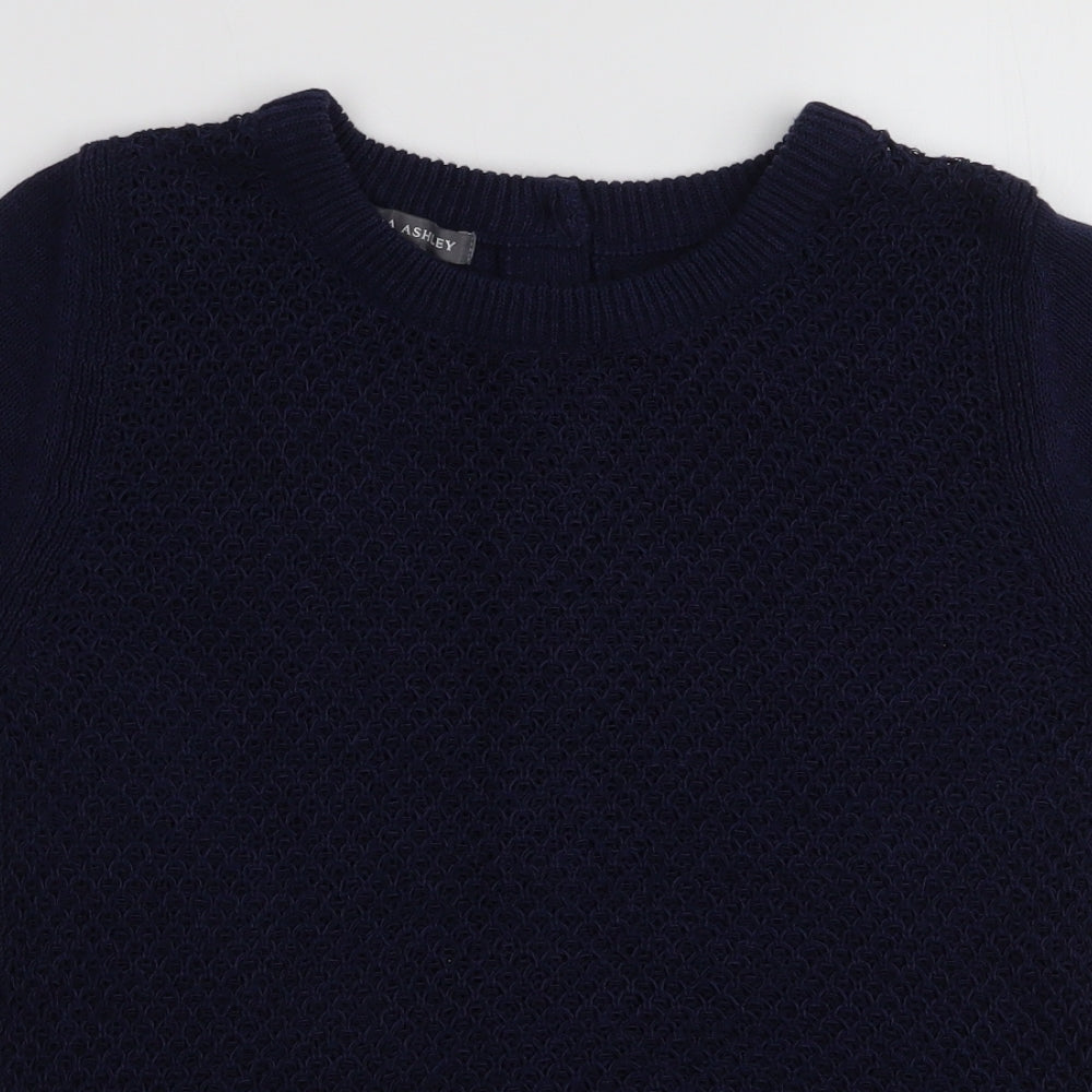 Laura Ashley Womens Blue Round Neck  Cotton Pullover Jumper Size 12