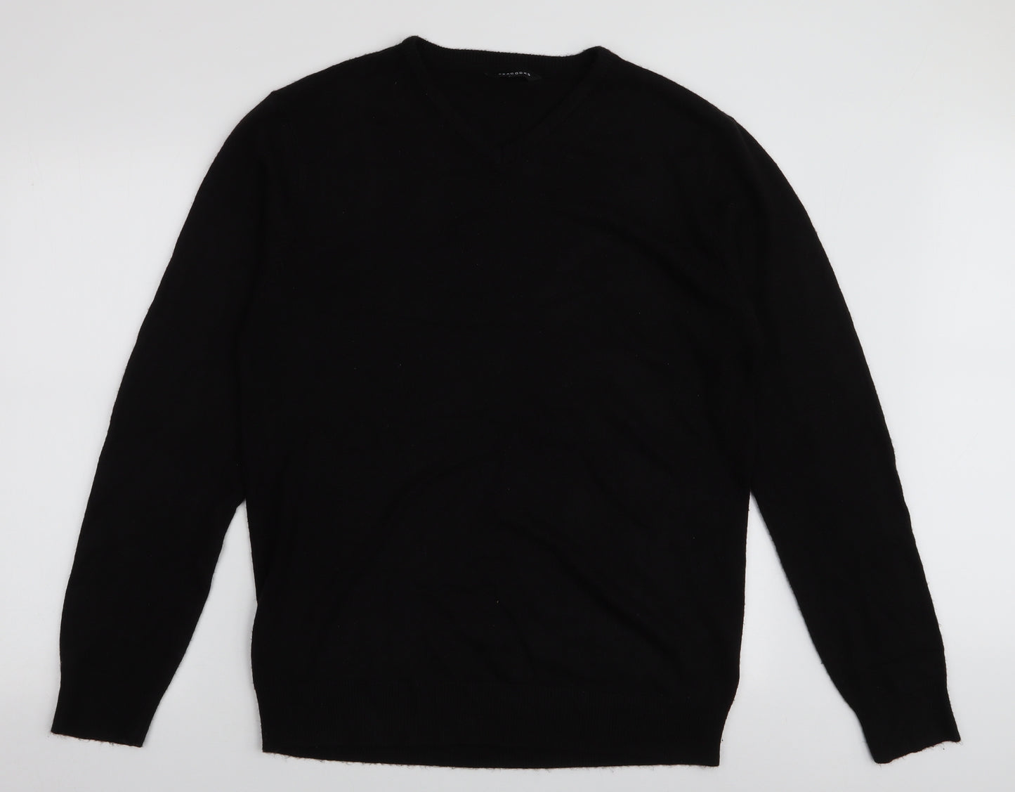 Peacocks Mens Black V-Neck  Acrylic Pullover Jumper Size L