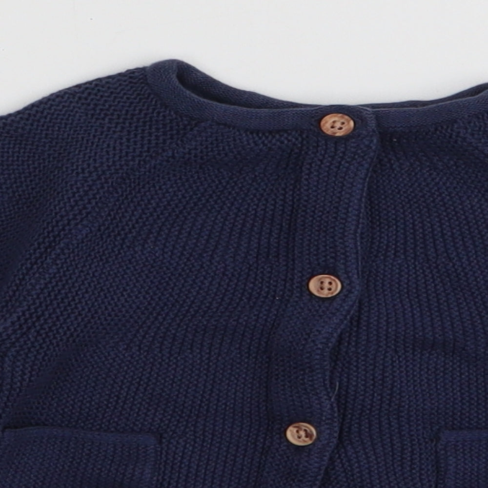 Marks and Spencer Boys Blue  100% Cotton Cardigan Jumper Size 9-12 Months  Button