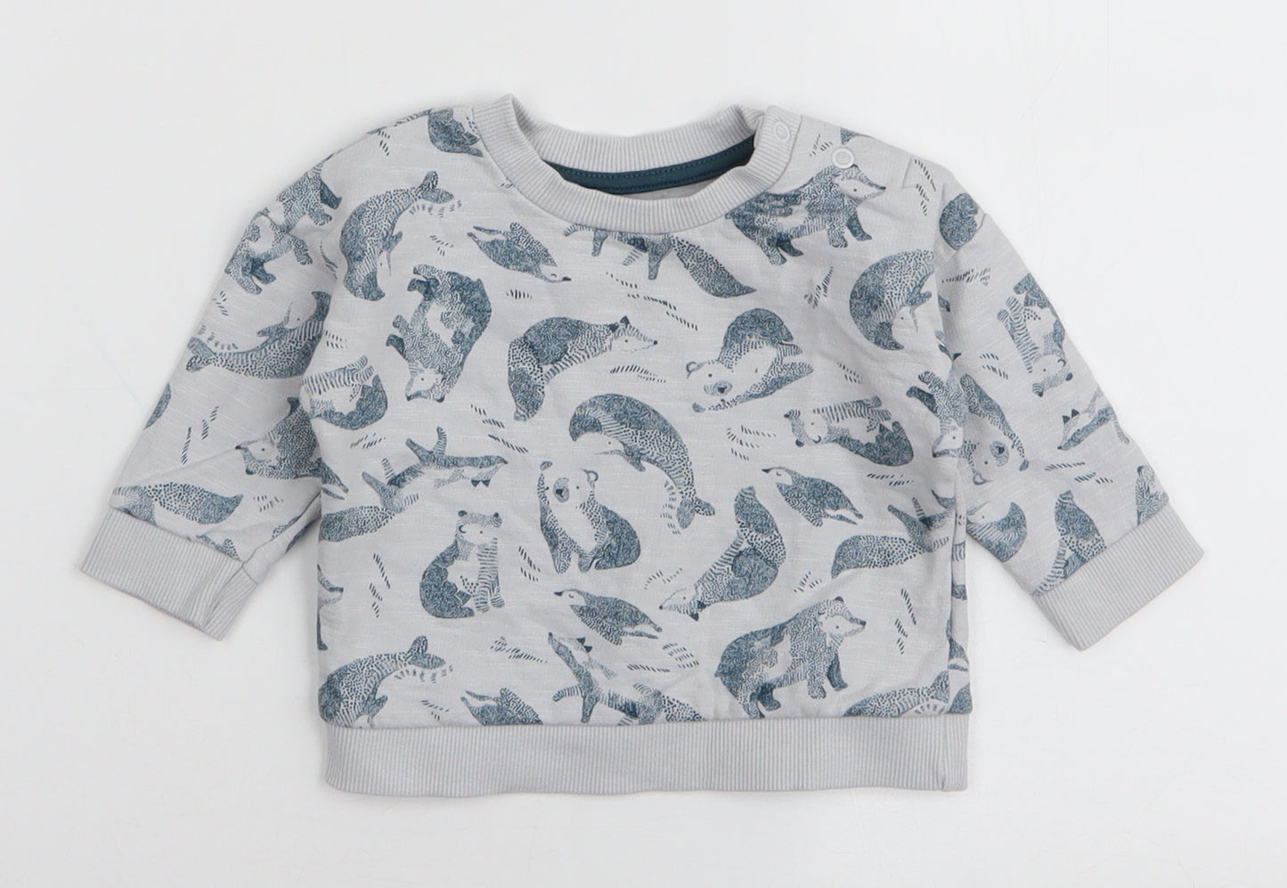 Nutmeg Boys Grey  Cotton Pullover Jumper Size 0-3 Months  Snap - Animals