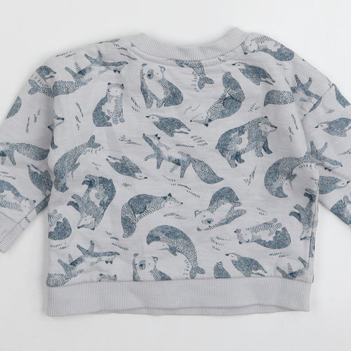 Nutmeg Boys Grey  Cotton Pullover Jumper Size 0-3 Months  Snap - Animals