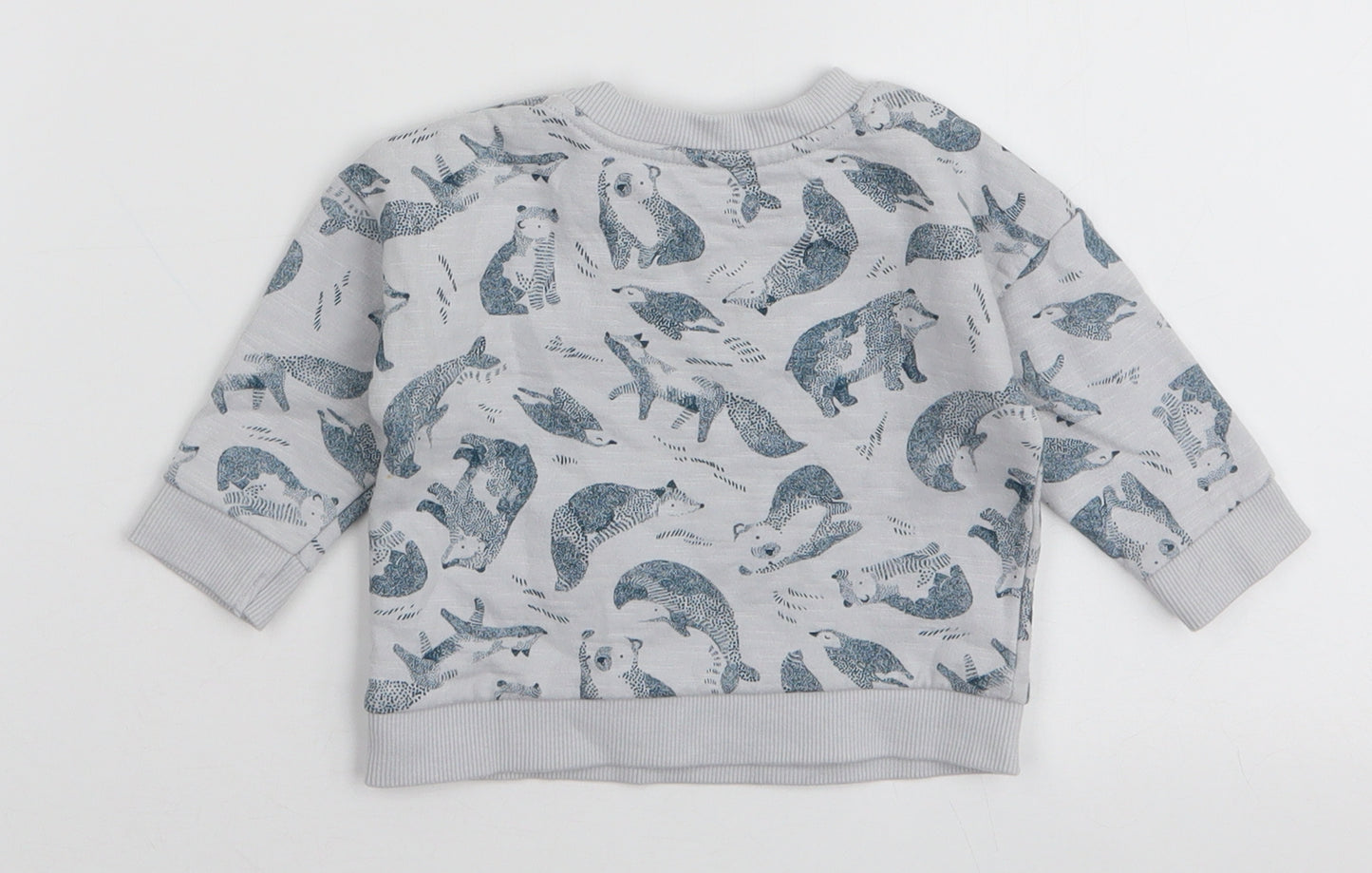 Nutmeg Boys Grey  Cotton Pullover Jumper Size 0-3 Months  Snap - Animals