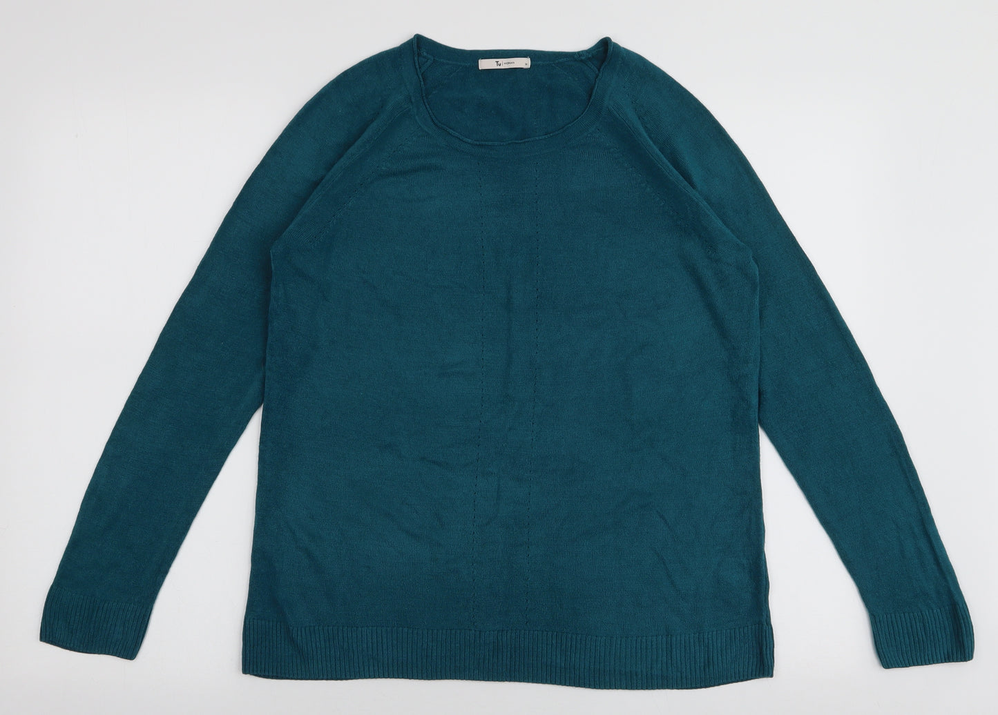 TU Womens Green Round Neck  Acrylic Pullover Jumper Size 14