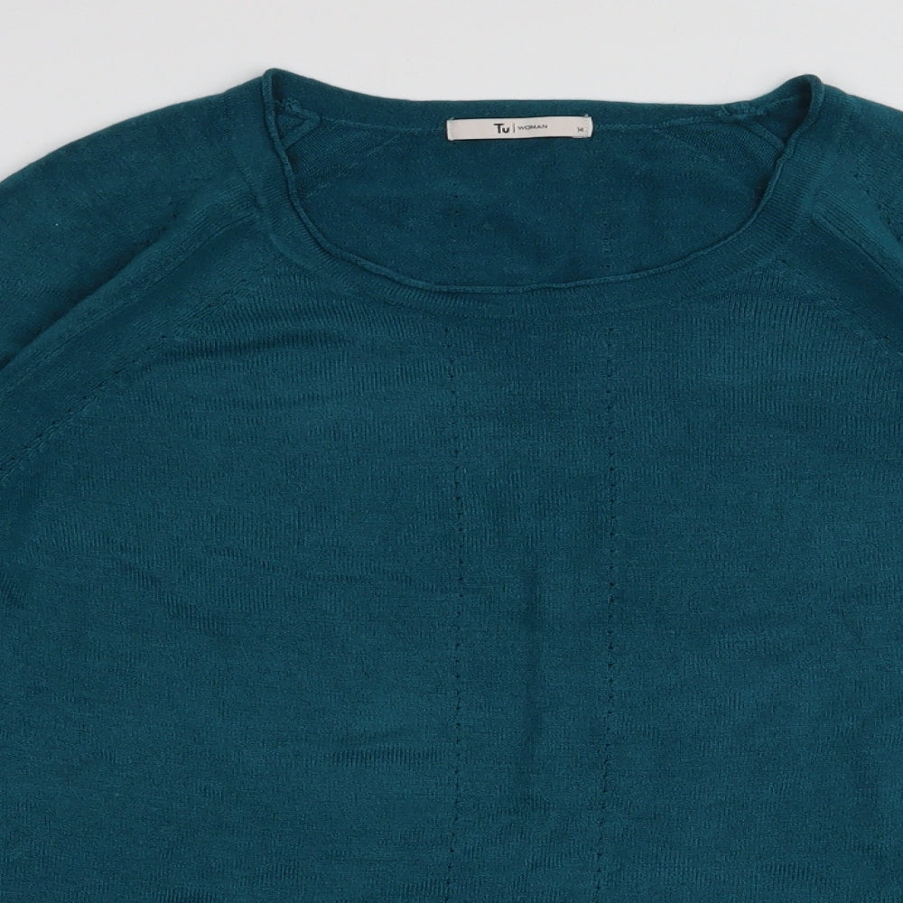TU Womens Green Round Neck  Acrylic Pullover Jumper Size 14