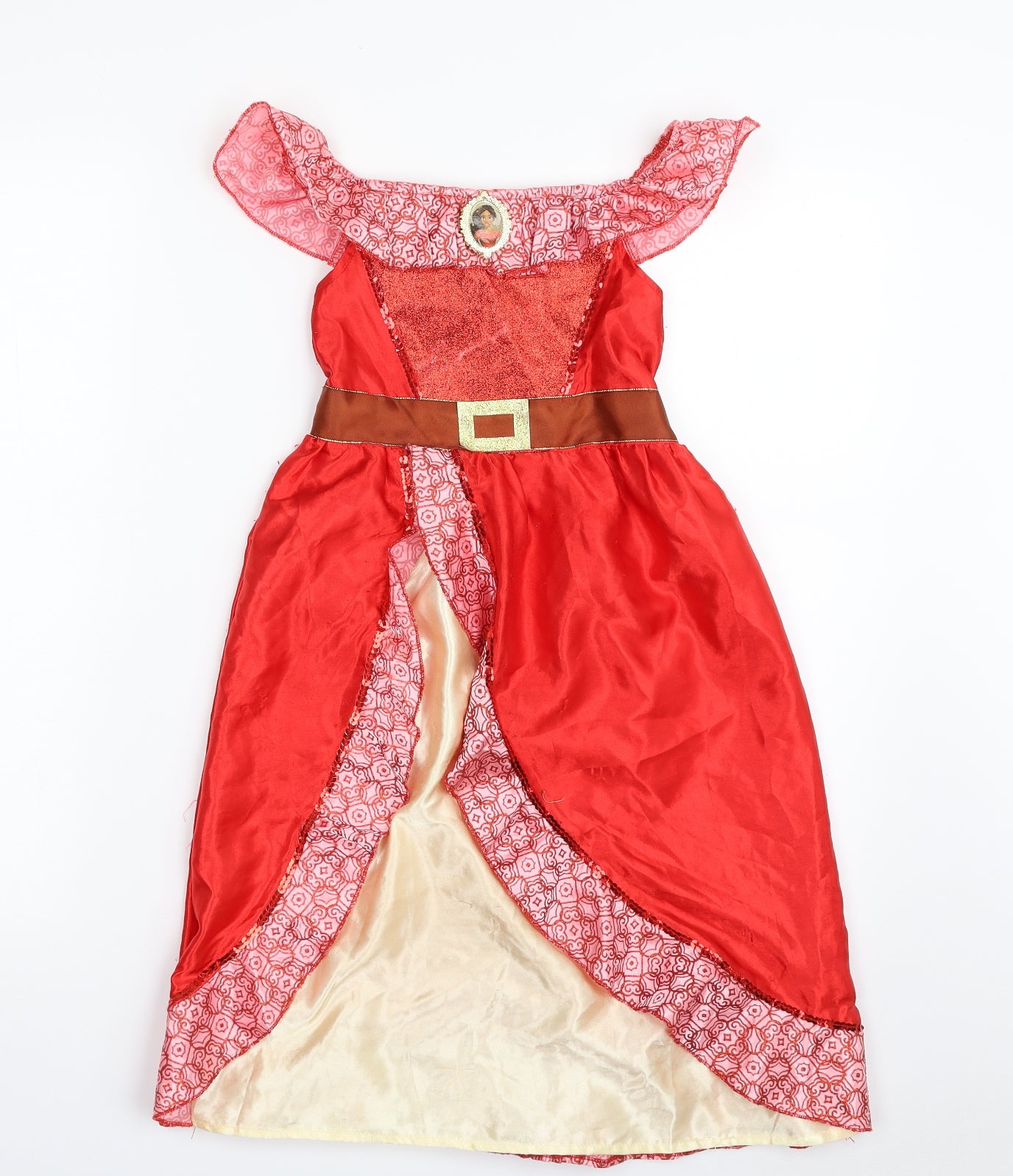 Disney Girls Red Geometric 100% Polyester Fit & Flare  Size 5-6 Years  Off the Shoulder Pullover - Elena Of Avalor