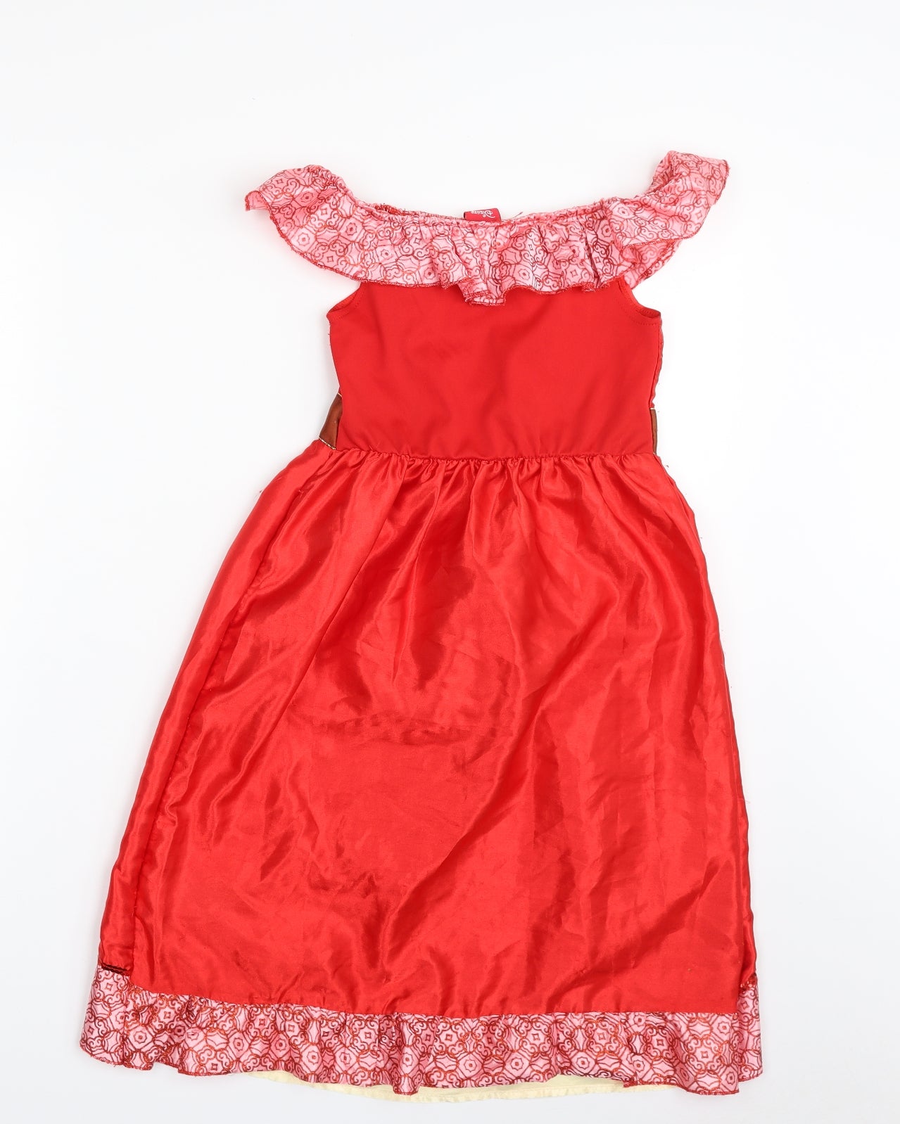Disney Girls Red Geometric 100% Polyester Fit & Flare  Size 5-6 Years  Off the Shoulder Pullover - Elena Of Avalor