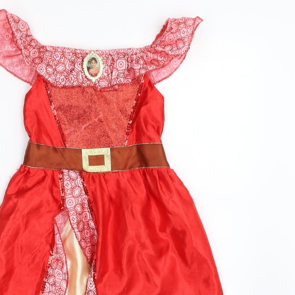 Disney Girls Red Geometric 100% Polyester Fit & Flare  Size 5-6 Years  Off the Shoulder Pullover - Elena Of Avalor