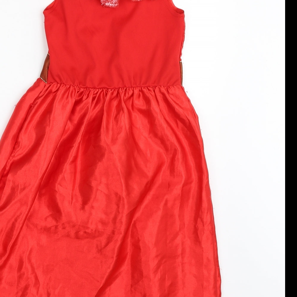 Disney Girls Red Geometric 100% Polyester Fit & Flare  Size 5-6 Years  Off the Shoulder Pullover - Elena Of Avalor