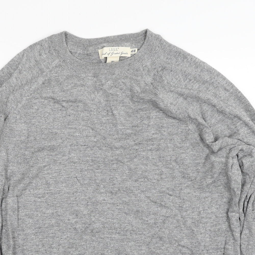H&M Mens Grey Crew Neck  Cotton Pullover Jumper Size L