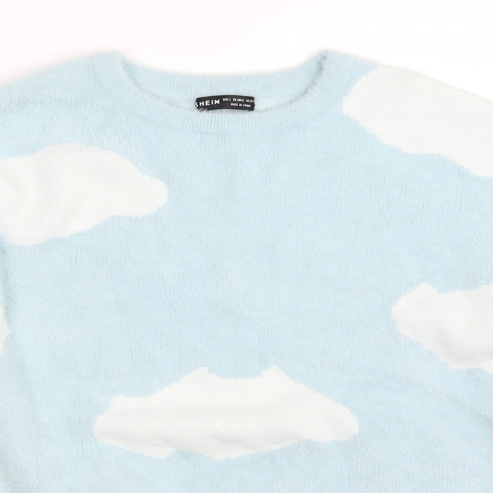 SheIn Womens Blue Crew Neck  Acrylic Pullover Jumper Size L   - Cloud