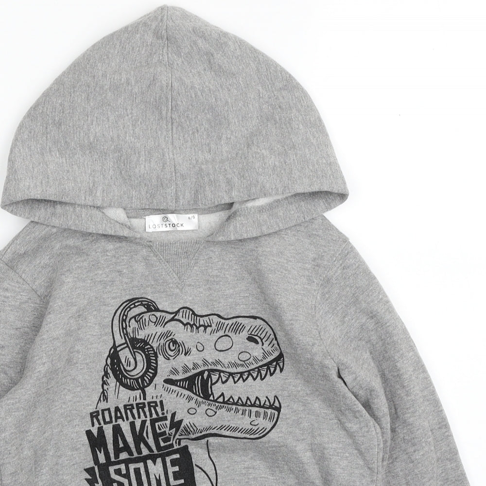 Loststock Boys Grey  Cotton Pullover Hoodie Size 8-9 Years  Pullover - Dinosaur