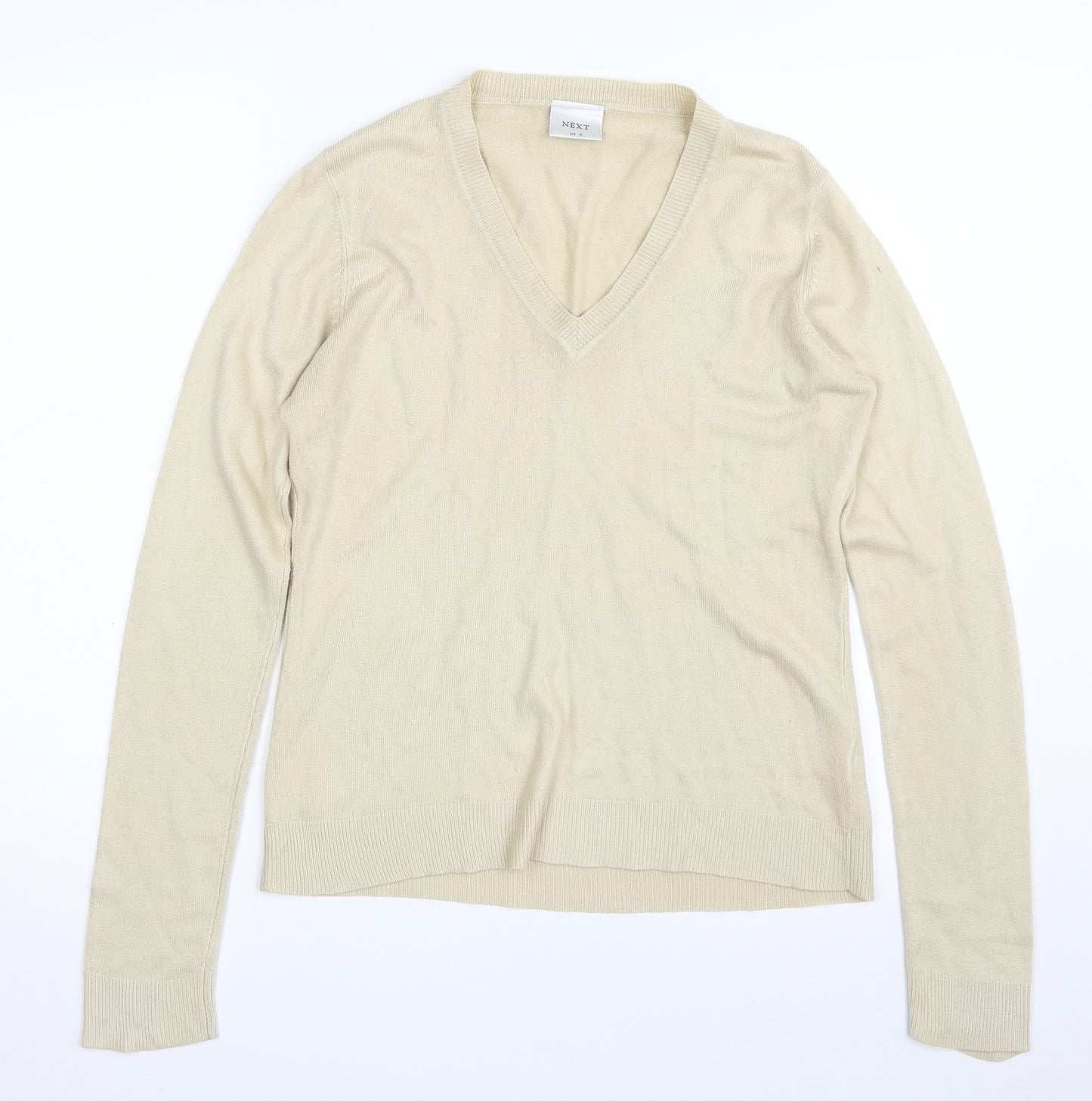 NEXT Womens Beige V-Neck  Acrylic Pullover Jumper Size 12