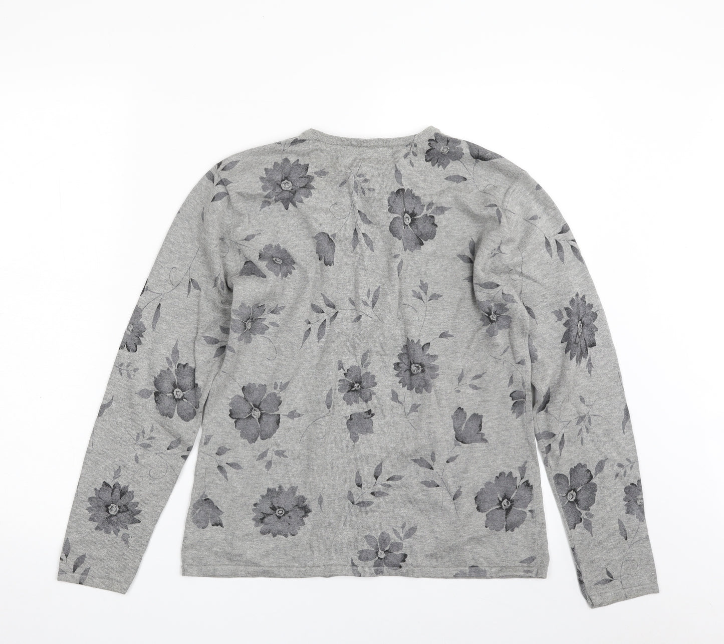 Geoffrey Beene Womens Grey Crew Neck Floral 100% Cotton Cardigan Jumper Size S