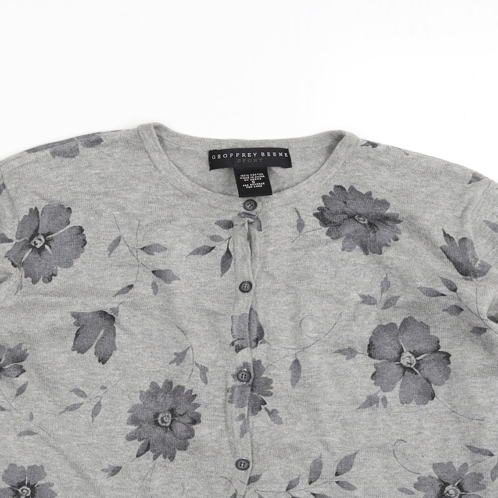 Geoffrey Beene Womens Grey Crew Neck Floral 100% Cotton Cardigan Jumper Size S