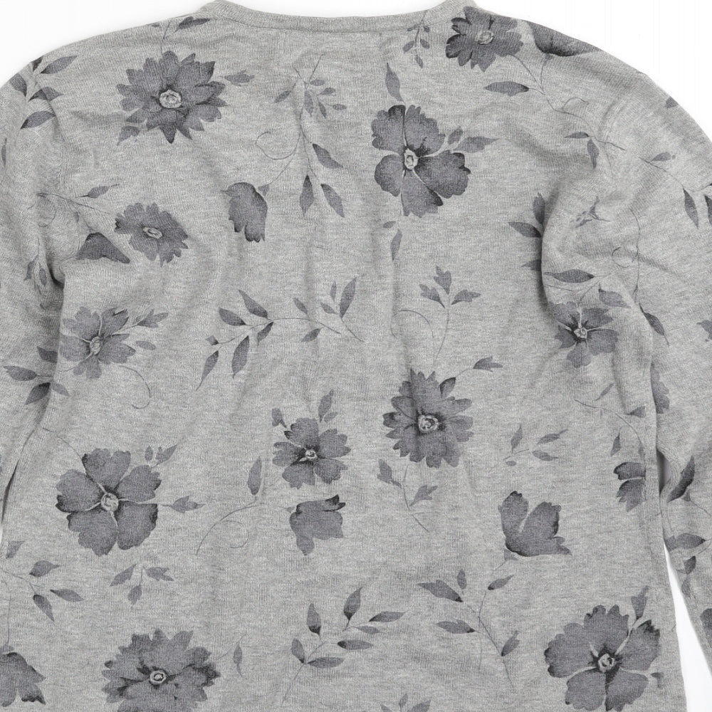 Geoffrey Beene Womens Grey Crew Neck Floral 100% Cotton Cardigan Jumper Size S
