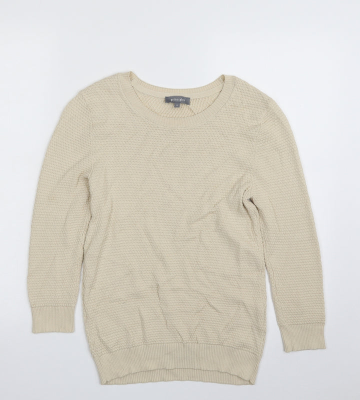 Principles Womens Beige Crew Neck Acrylic Pullover Jumper Size 12