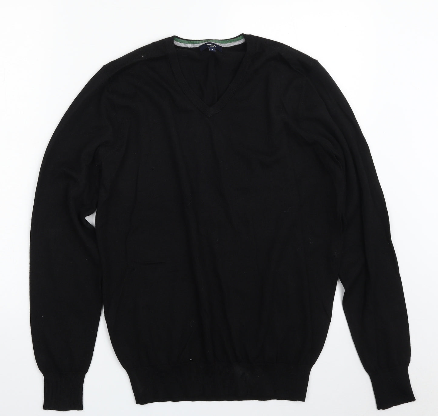 Rochas Mens Black V-Neck  Wool Pullover Jumper Size M