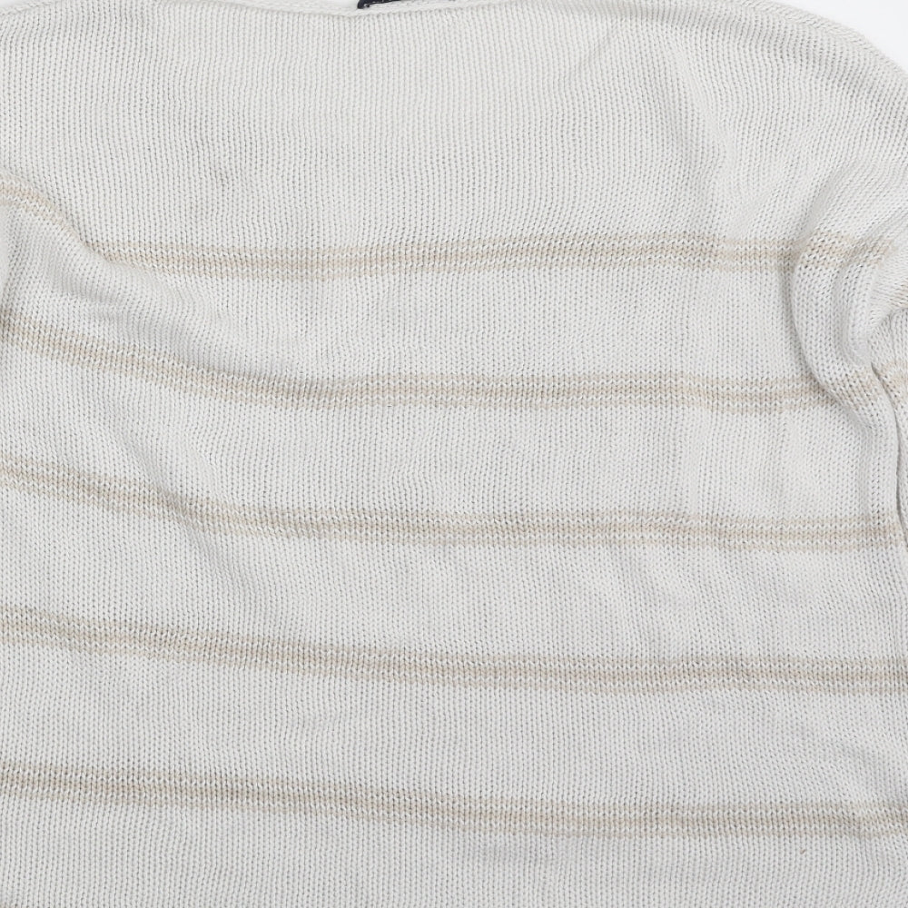 Gap Womens White Round Neck Striped 100% Cotton Pullover Jumper Size XL