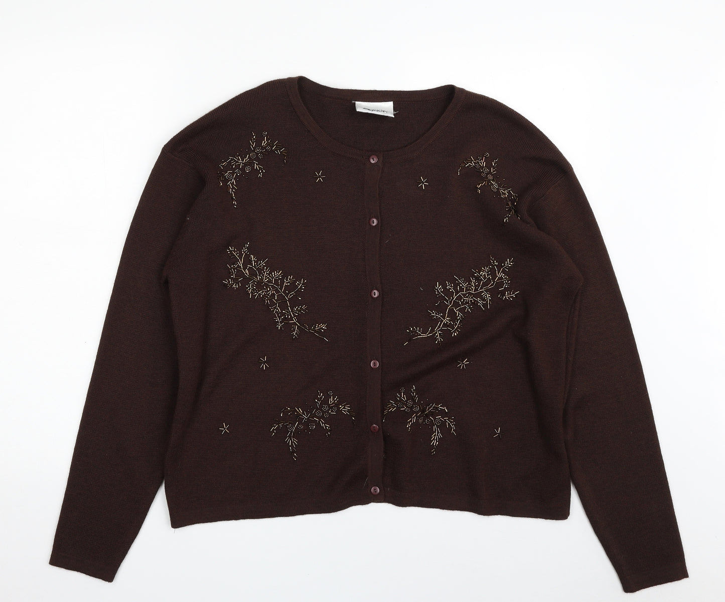 Report Womens Brown Crew Neck  Acrylic Cardigan Jumper Size 16