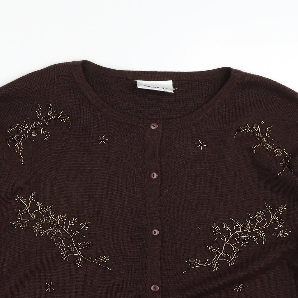 Report Womens Brown Crew Neck  Acrylic Cardigan Jumper Size 16