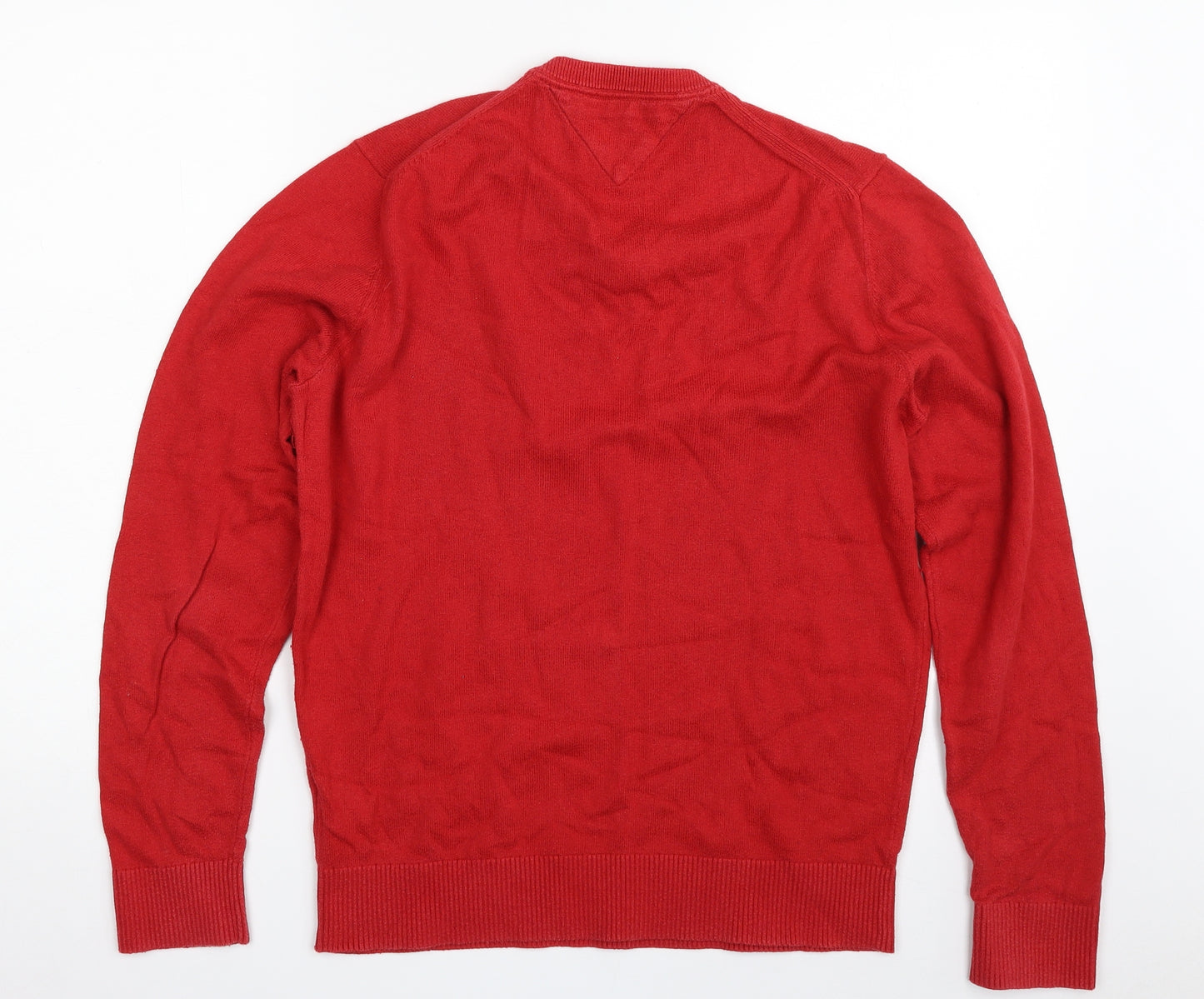 Tommy Hilfiger Mens Red V-Neck  Cotton Pullover Jumper Size M