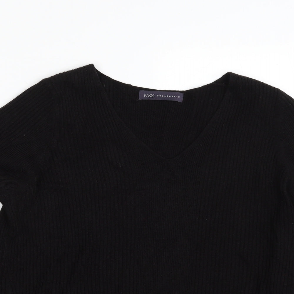 Marks and Spencer Womens Black V-Neck  Acrylic Pullover Jumper Size 12