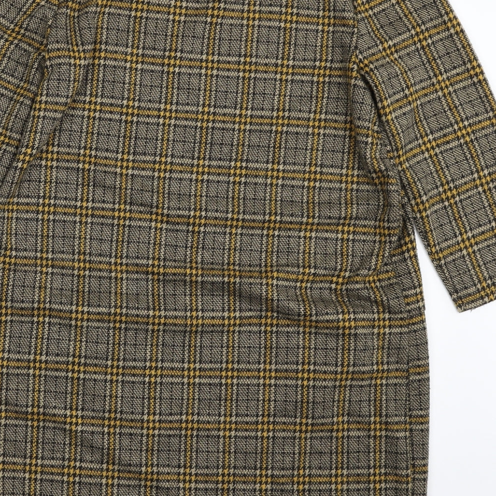 TU Womens Yellow Plaid Polyester Shift  Size 14  Boat Neck Pullover