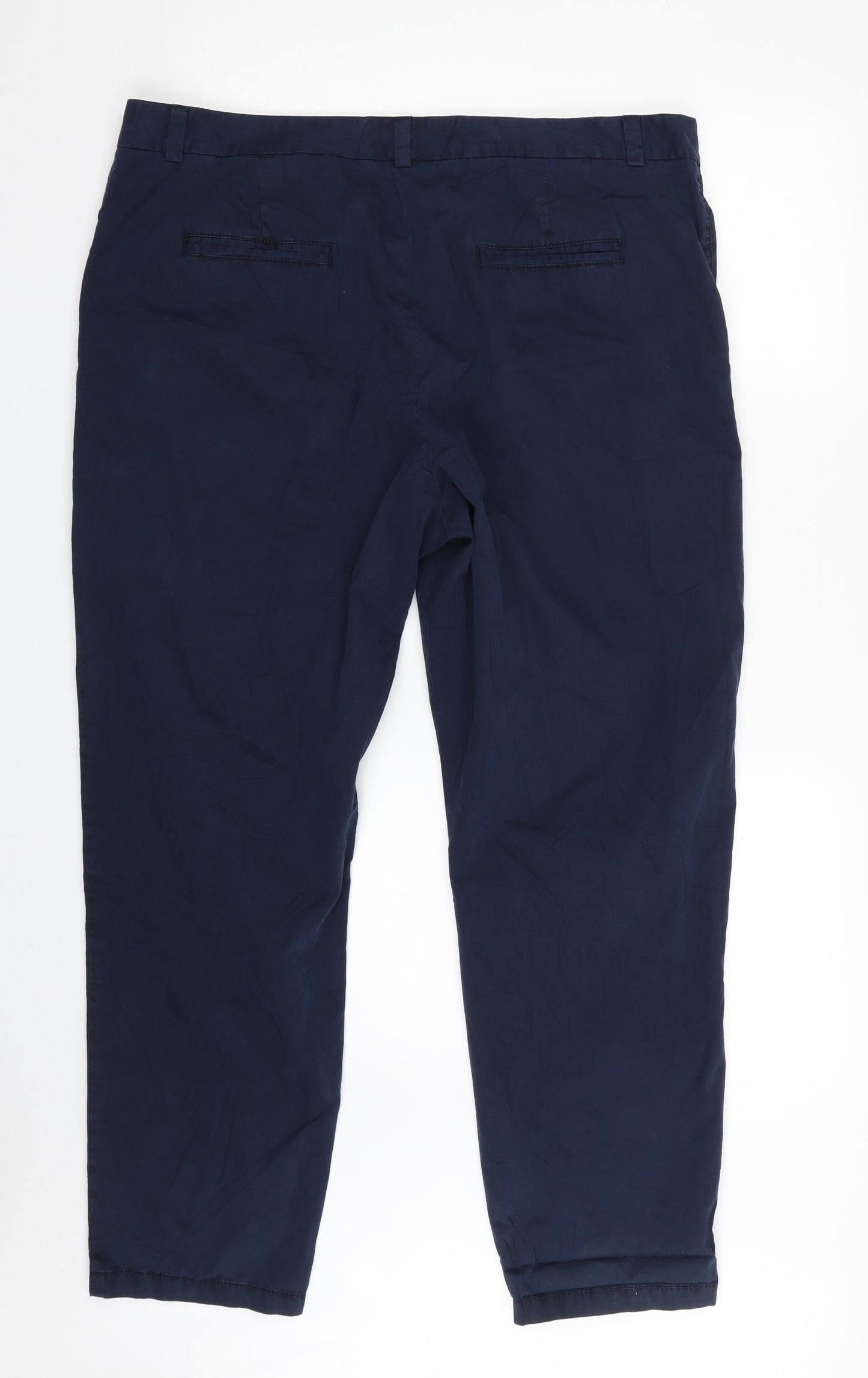 Marks and Spencer Womens Blue  Cotton Chino Trousers Size 18 L27 in Regular Zip