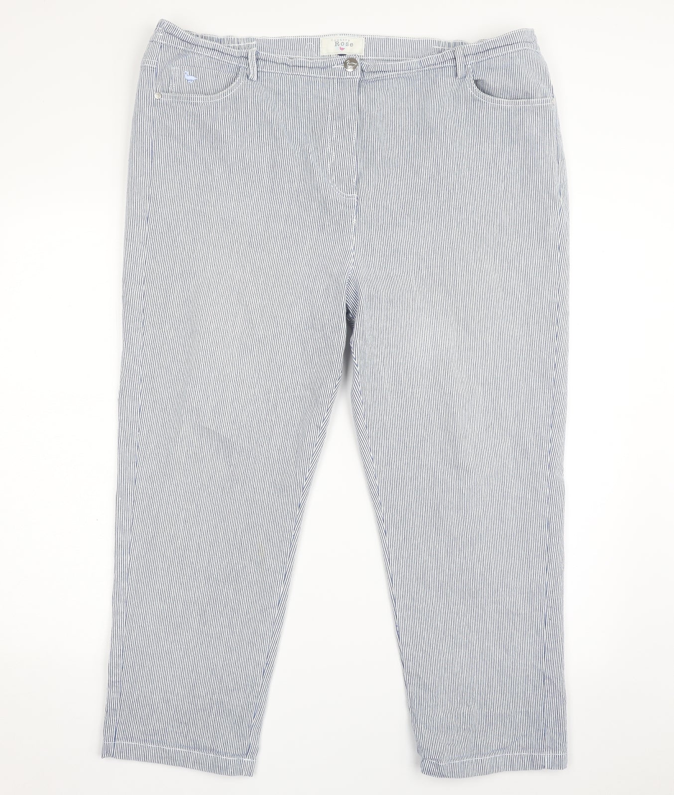 EWM Womens Blue Striped Cotton Straight Jeans Size 20 L24 in Slim Zip
