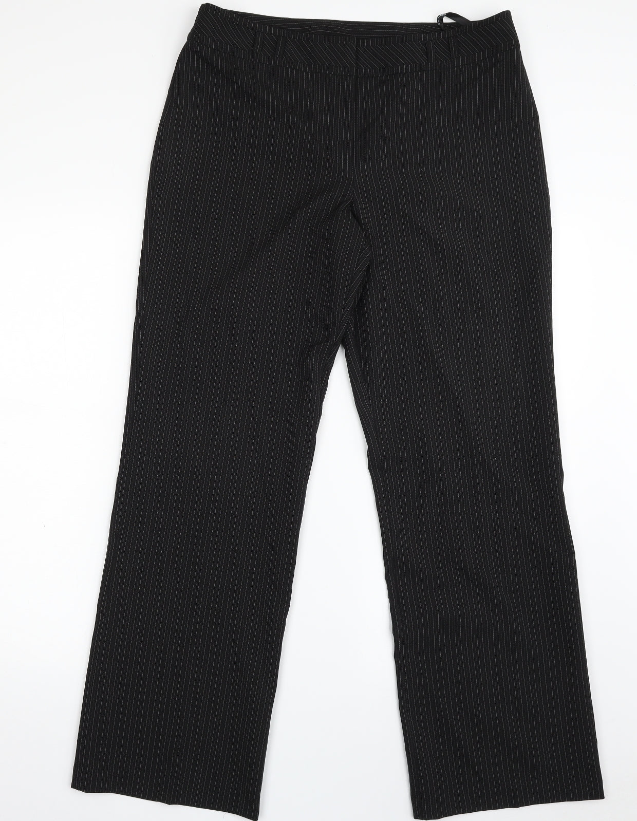 BHS Womens Black Striped Polyester Trousers  Size 12 L28 in Regular Zip